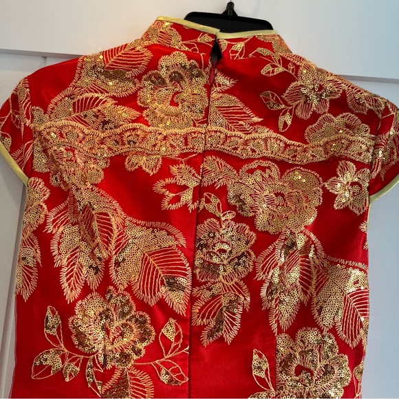 Chinese Cheongsam - Formal Red and Gold Embroidered Qipao - Picture 3 of 12
